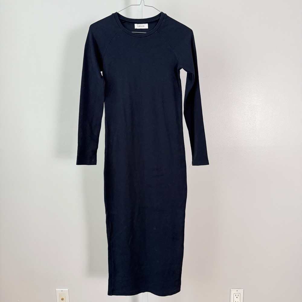 LEGOE Heritage‎ sz 1  Long Sleeve Midi Dress Black Cotton Stretch Cozy Casual
